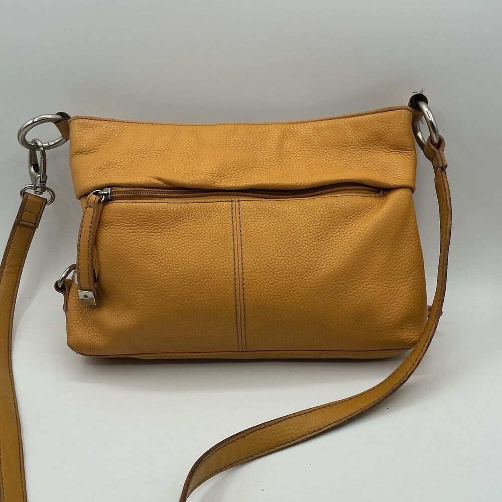 Tignanello Mustard Yellow Pebbled Leather Crossbody Shoulder Bag Purse